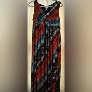 🌻 Chico’s Bohemian Multi Color Sleeveless Maxi Dress, Size 2, 12/14, L, Large